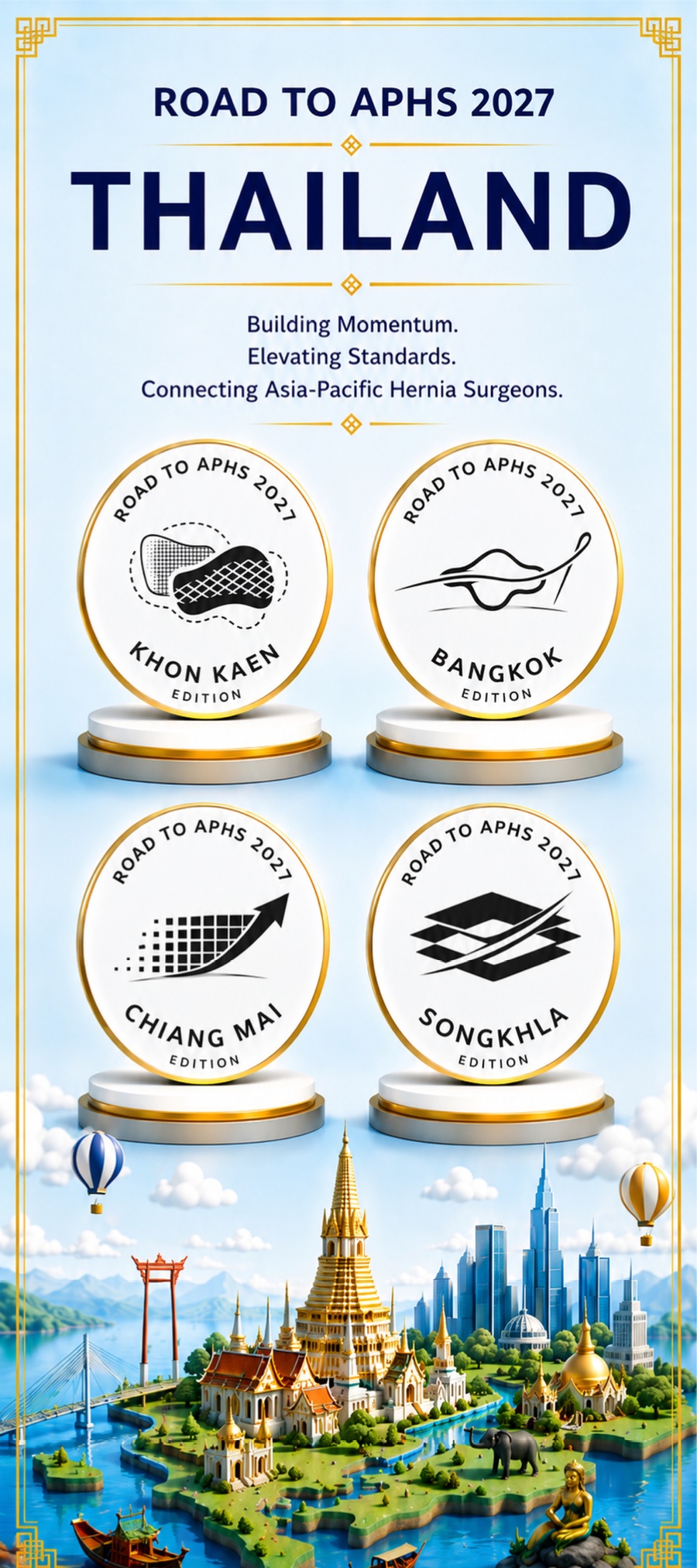 Road to APHS 2027 Thailand banner with the four city edition emblems: Khon Kaen, Bangkok, Chiang Mai and Songkhla
